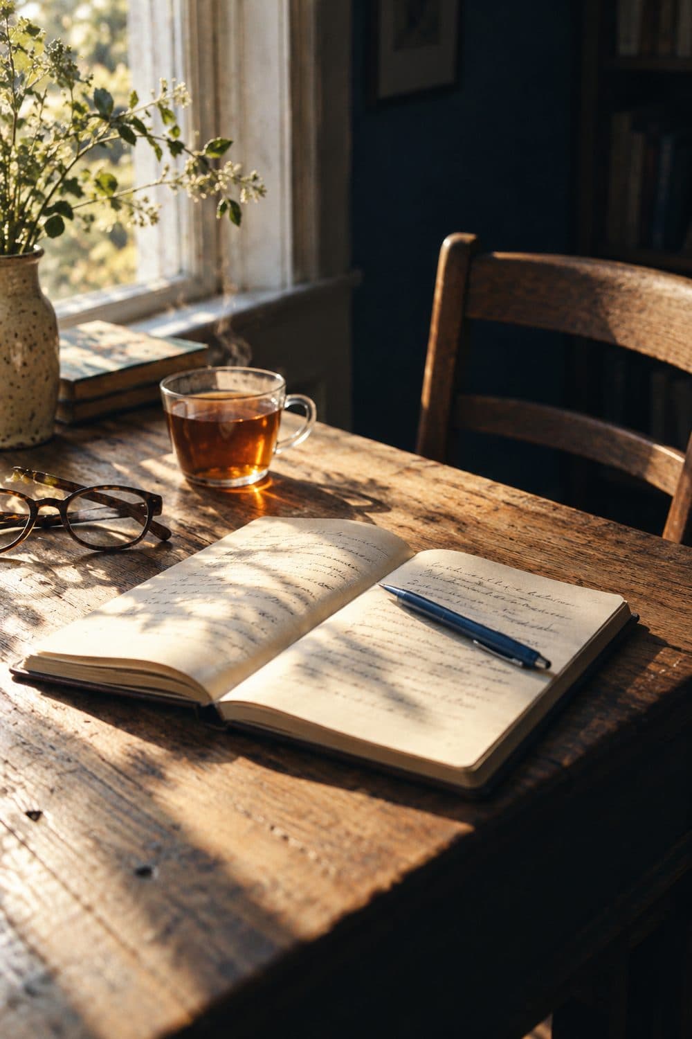 Un carnet ouvert sur une table : prendre le temps d'écrire son histoire (illustration).
